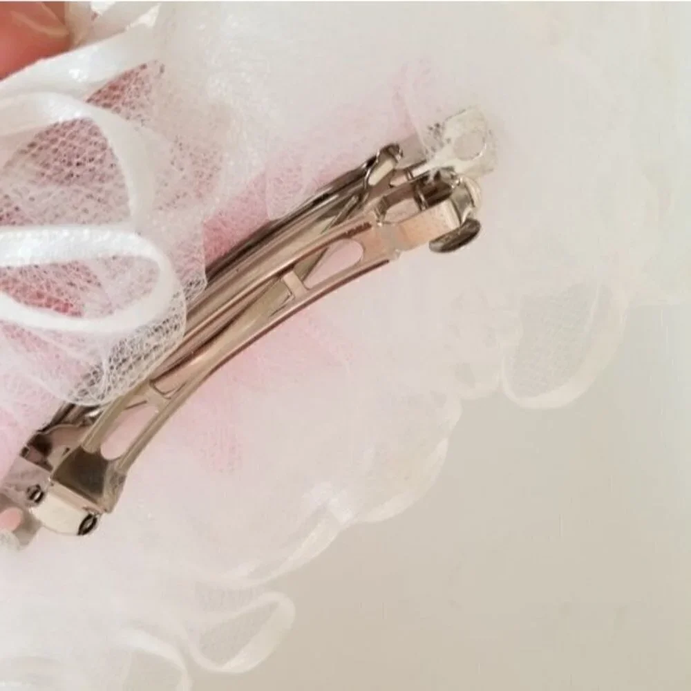 New Handmade Lace Pearl Beaded Pink Bow Ribbon Large Hairclips (Set of 3)